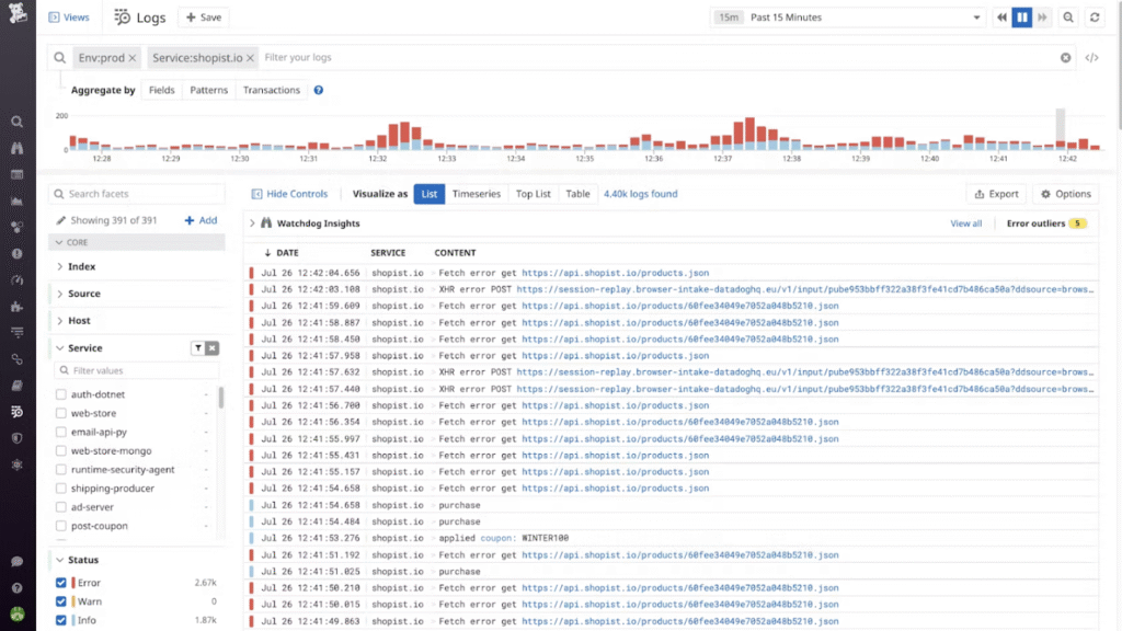 log aggregation tools blog datadog UI