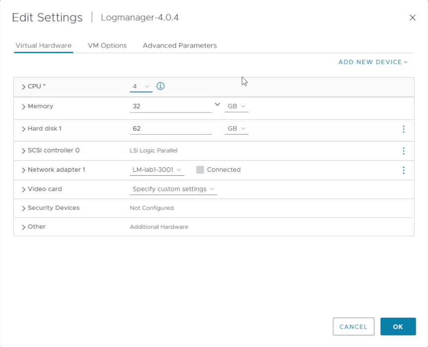 Editing virtual machine hardware (CPU and RAM)