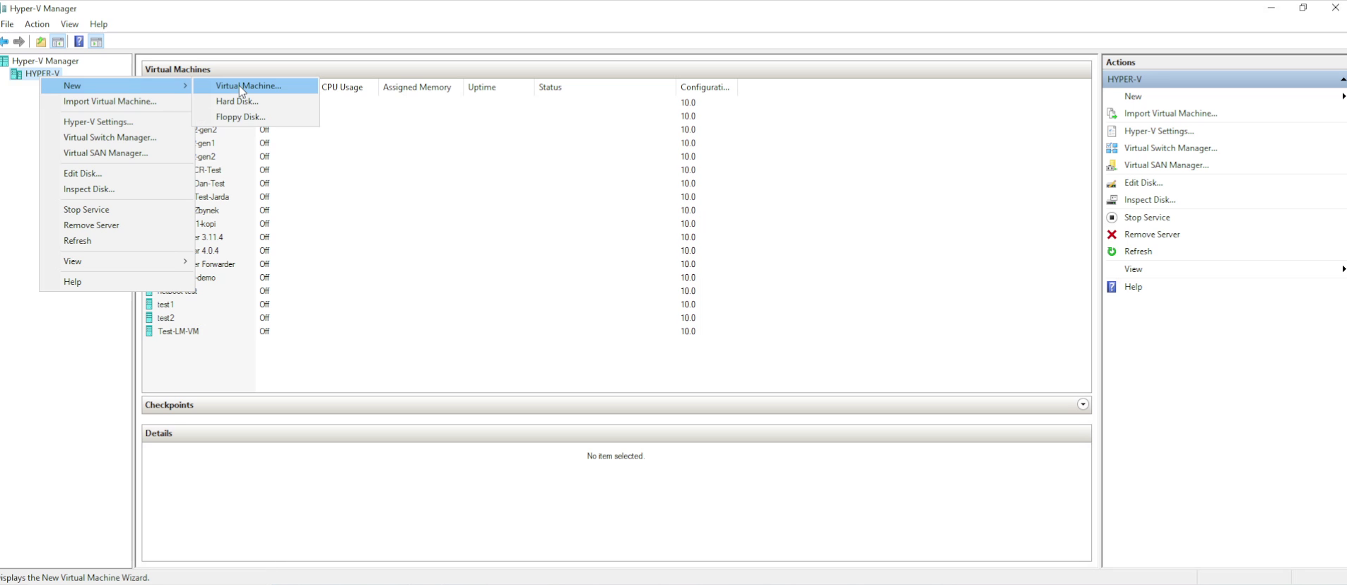 New virtual machine wizard in Hyper-V Manager