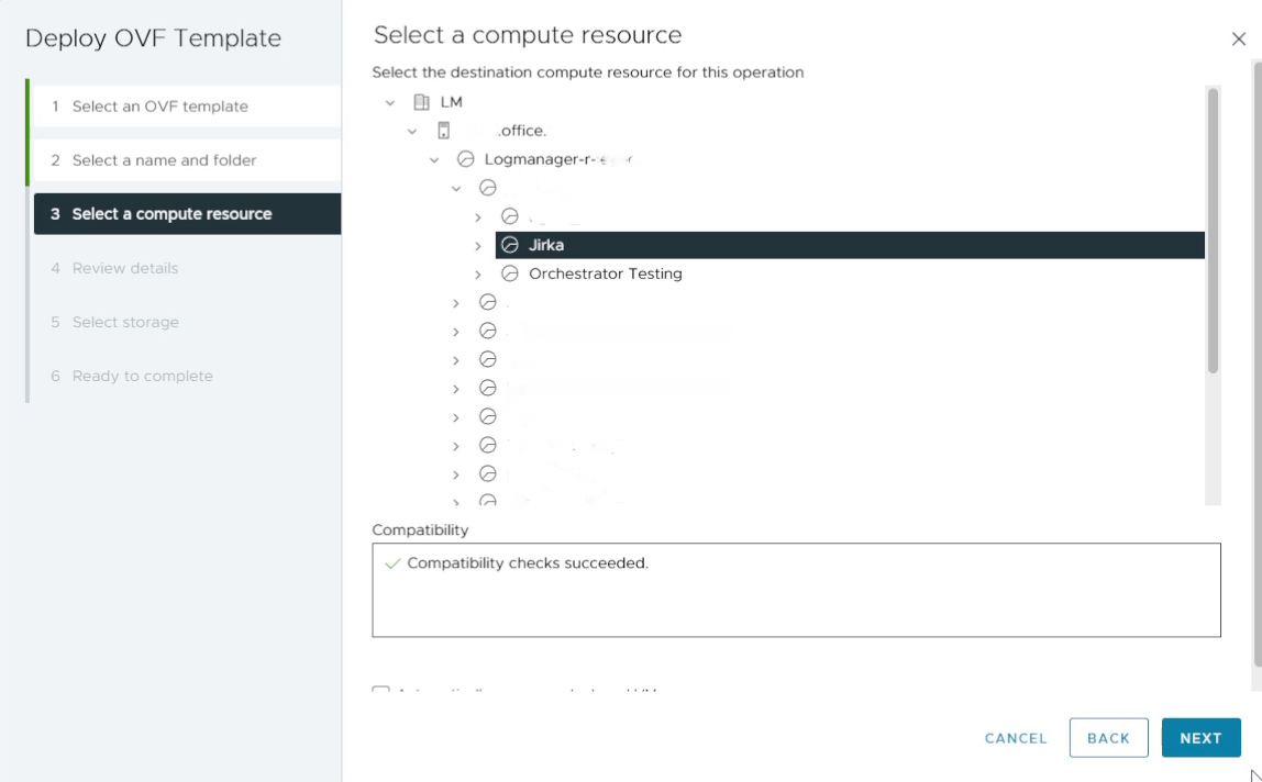 Selecting compute resource for the VM