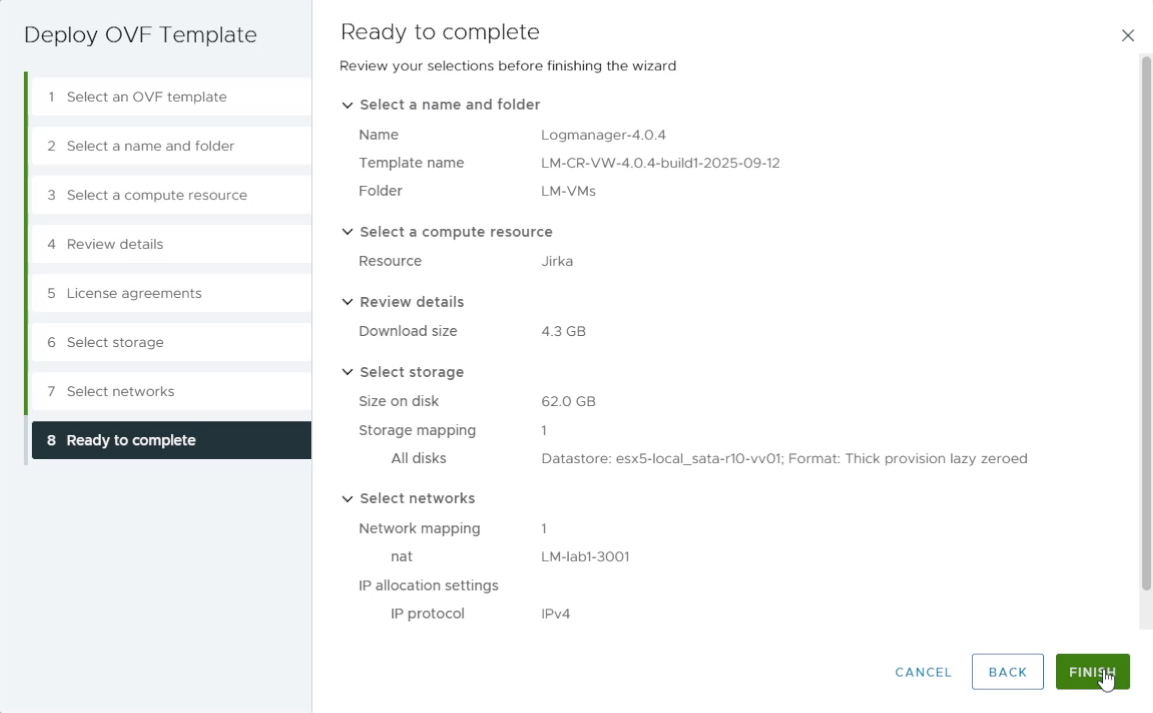 Final summary before deploying the VM