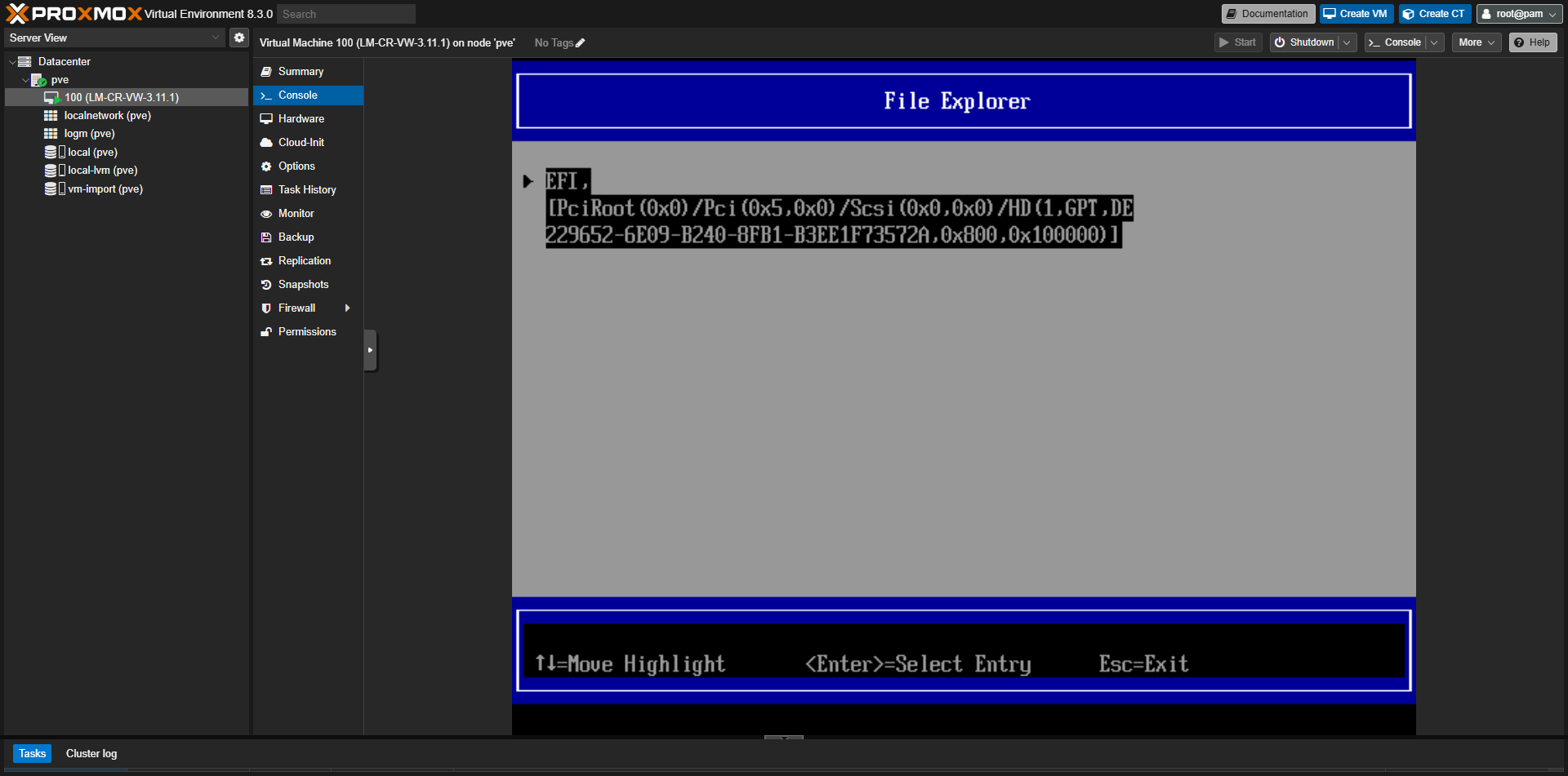 UEFI File Explorer - výběr disku