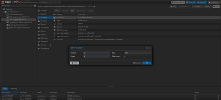 Proxmox VE - nastavení CPU na Host