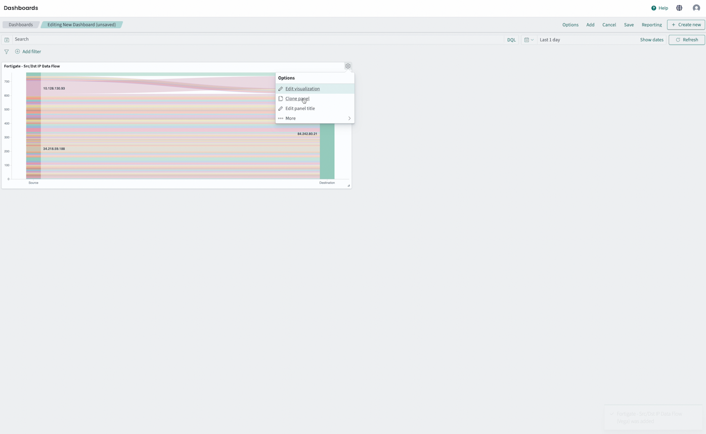 Logmanager interface showing an existing Data Flow panel being added or cloned