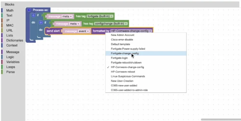 FortiGate configuration change alert in Logmanager