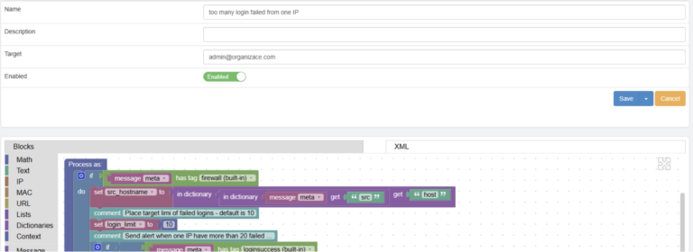 alert rule configuration in Logmanager UI