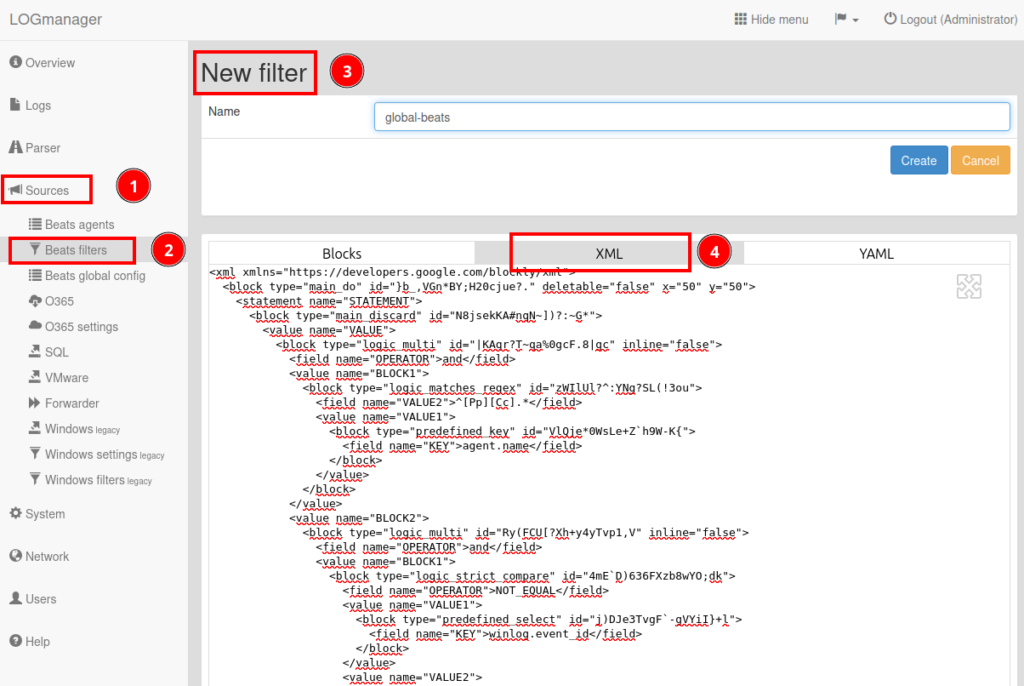 global filter setup windows