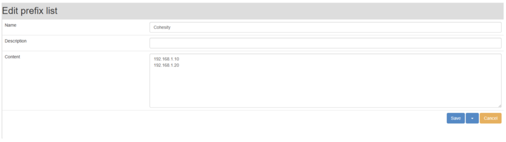 IP prefix setup for Cohesity parser in Logmanager
