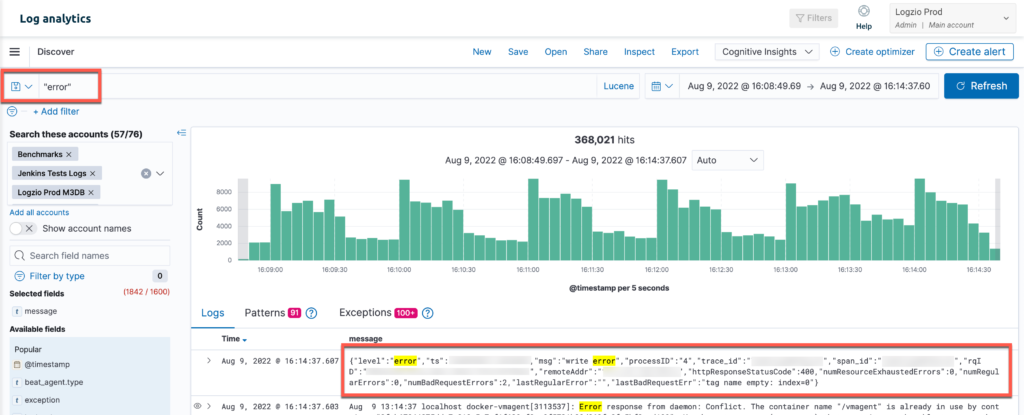 logz.io UI