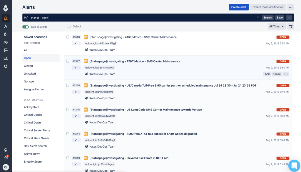 opsgenie UI